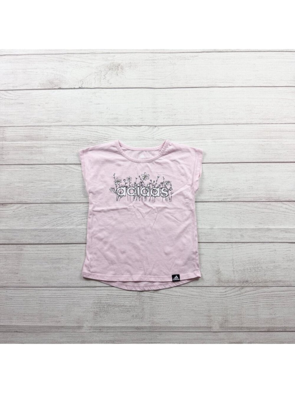 Adidas Girls Light Pink Floral Logo Short Sleeve Tee Shirt 3T